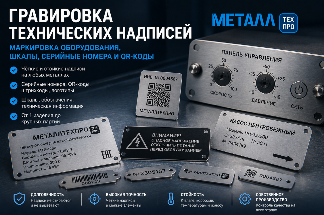 Гравировка технических надписей на изделиях: маркировка оборудования, шкалы, серийные номера и QR-коды